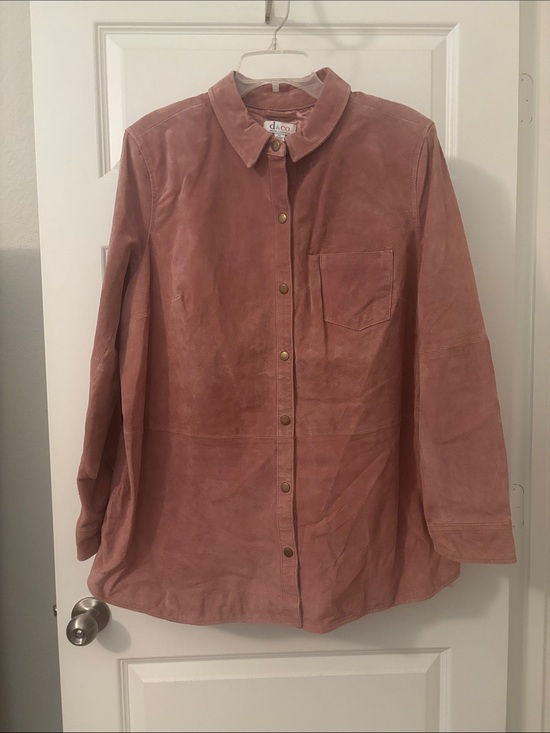 d&co Jackets & Blazers - VTG D&Co Dusty Rose Suede Leather Snap Button-Front Shirt Jacket SZ XL lined Y2K